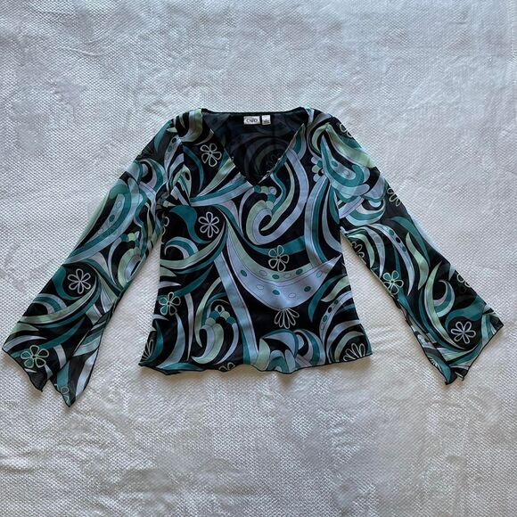 CATO RETRO SWIRL BELL-SLEEVE BLOUSE - Picture 1 of 4